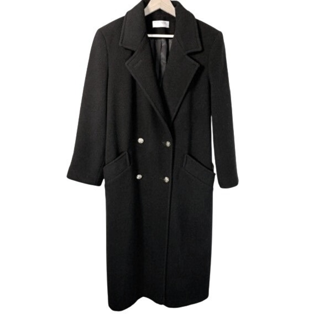 Forecaster of Boston Overcoat Size 4 Black Wool Double-Breasted Gold Buttons EUC